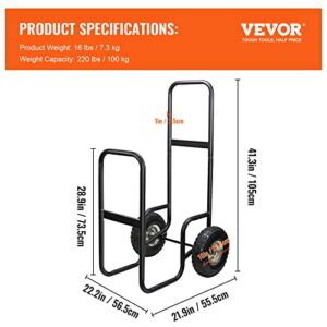 VEVOR Firewood Cart, 220 lbs Weight Capacity, Wood Carrier with Wheels, Binding Rope and Water-proof Tarp, Utility Log Rack for Storage or Move, Dolly Hauler for Indoor and Outdoor Fireplace, Black