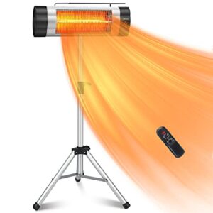 outdoor patio heater, 1500w electric infrared heater with remote, 3 modes, 24h timer auto shut off, outdoor space heater with tip-over over-heat protection, waterproof，wall-mounted/tripod for garage