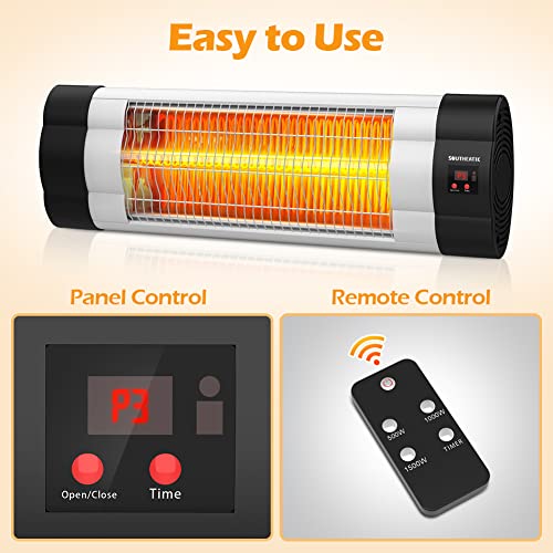 Outdoor Patio Heater, 1500W Electric Infrared Heater with Remote, 3 Modes, 24H Timer Auto Shut Off, Outdoor Space Heater with Tip-over Over-heat Protection, Waterproof，Wall-mounted/Tripod For Garage