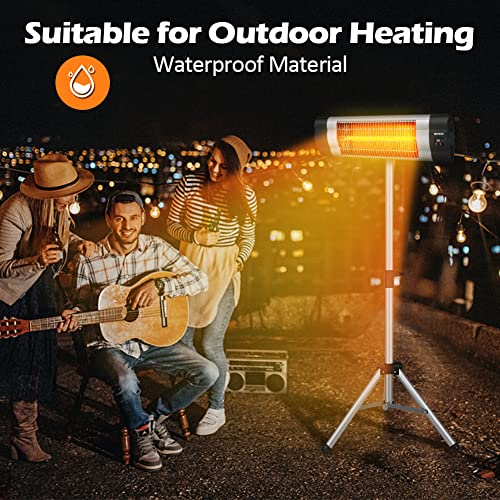 Outdoor Patio Heater, 1500W Electric Infrared Heater with Remote, 3 Modes, 24H Timer Auto Shut Off, Outdoor Space Heater with Tip-over Over-heat Protection, Waterproof，Wall-mounted/Tripod For Garage