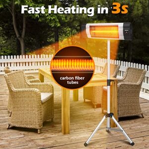 Outdoor Patio Heater, 1500W Electric Infrared Heater with Remote, 3 Modes, 24H Timer Auto Shut Off, Outdoor Space Heater with Tip-over Over-heat Protection, Waterproof，Wall-mounted/Tripod For Garage