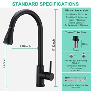 Besworta 3-Way Pull Down Matte Black Kitchen Faucet with 23-Inch Pull Out Hose, Stainless Steel, 3-Water Outlet Modes, PVD Finish, Ceramic Cartridge, 304 SUS