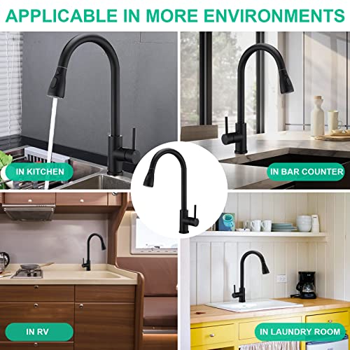 Besworta 3-Way Pull Down Matte Black Kitchen Faucet with 23-Inch Pull Out Hose, Stainless Steel, 3-Water Outlet Modes, PVD Finish, Ceramic Cartridge, 304 SUS