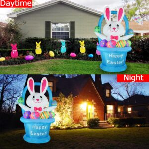ZXSWONLY 5FT Easter Inflatables Outdoor Decorations Bunny with Basket & Colorful Eggs, Easter Blow Up Yard Decorations with LED Lights Built-in for Party Indoor, Outside, Garden, Lawn