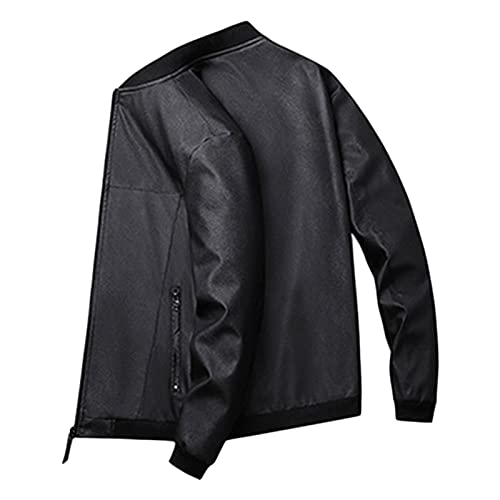 Maiyifu-GJ Men Stand Collar Leather Jacket Winter Warm Faux Leather Motorcycle Jackets Casual Pu Zip Up Bomber Biker Coat (Black,5X-Large)