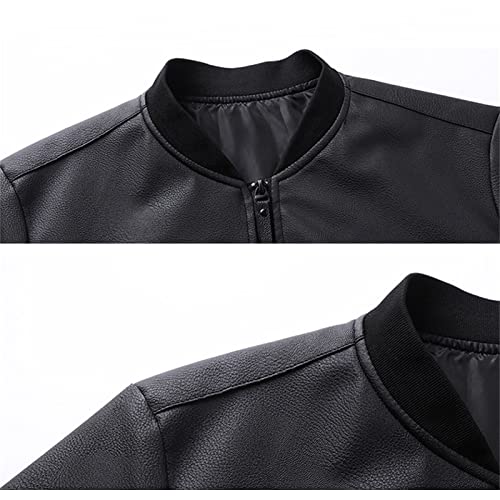 Maiyifu-GJ Men Stand Collar Leather Jacket Winter Warm Faux Leather Motorcycle Jackets Casual Pu Zip Up Bomber Biker Coat (Black,5X-Large)