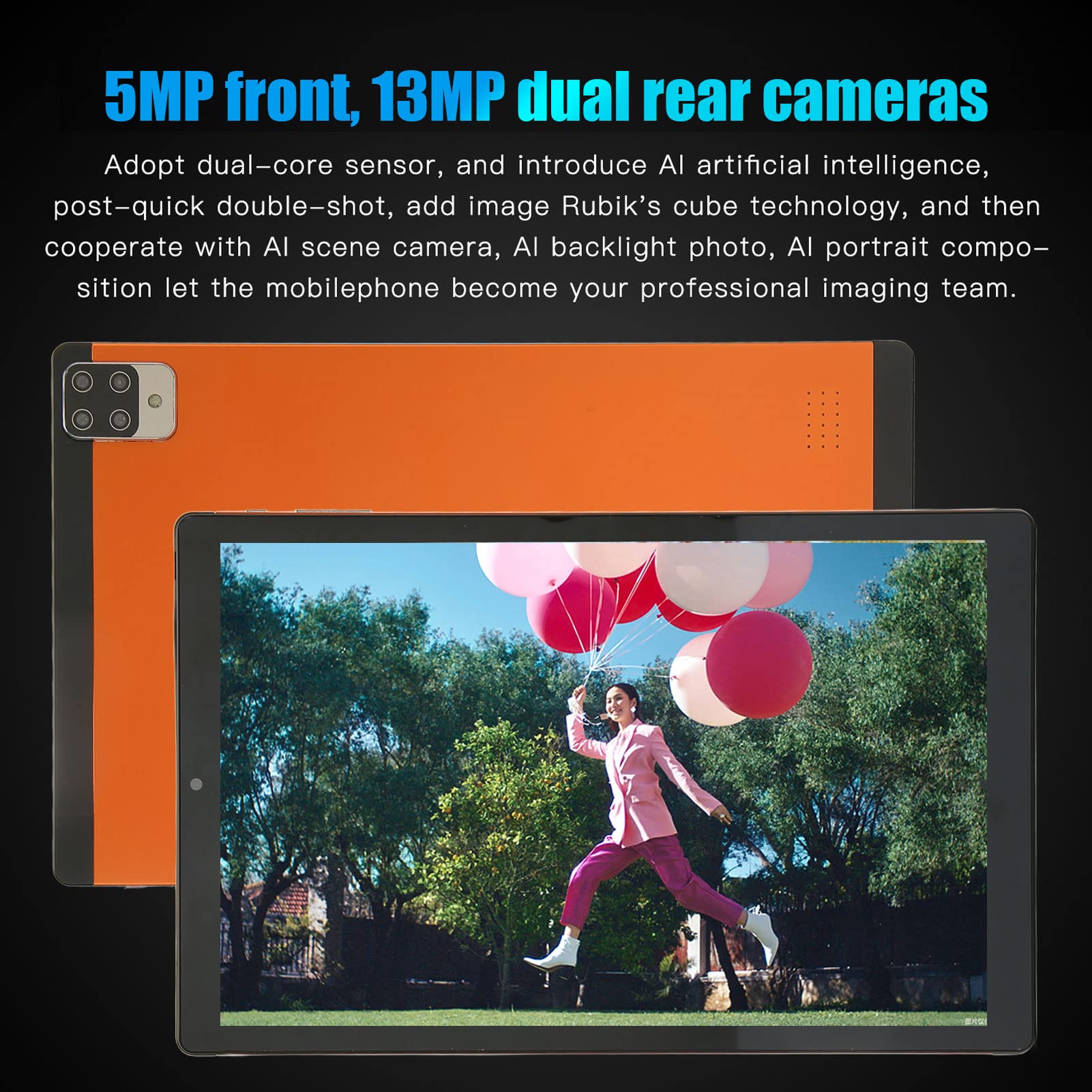 10.1in Tablet, PC Tablet for 11.0 6GB 128GB 2.4G 5G WiFi, 1920x1080 IPS Front 5MP Rear 13MP Calling Tablet 100‑240V Orange