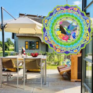 Hummingbird Wind Spinners for Yard and Garden,3D Wind Spinner, 12 inch Metal Wind Sculpture Stainless Steel Wind Catchers for Outdoor Indoor Crafts Ornaments Decoration Gifts(Hummingbird)