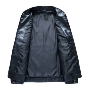 Maiyifu-GJ Mens Full Zip Biker Jacket Winter Warm Faux Leather Motorcycle Jackets Lightweight Casual Pu Bomber Coat (Blue,Medium)