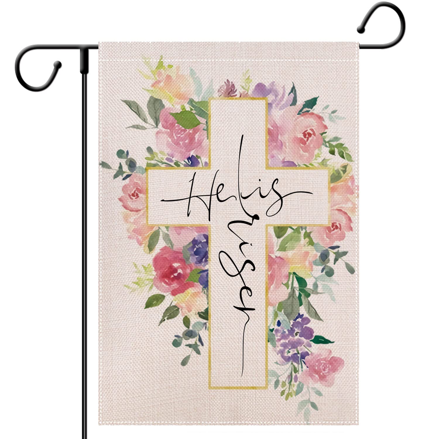 Easter He is Risen Garden Flag for Outside 12x18 Double Sided - Religious Yard Decor Christian Farmhouse Holiday Decorations Spring Floral Garden Flag