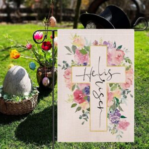 Easter He is Risen Garden Flag for Outside 12x18 Double Sided - Religious Yard Decor Christian Farmhouse Holiday Decorations Spring Floral Garden Flag