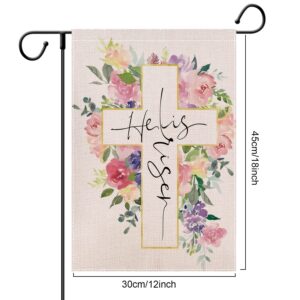 Easter He is Risen Garden Flag for Outside 12x18 Double Sided - Religious Yard Decor Christian Farmhouse Holiday Decorations Spring Floral Garden Flag