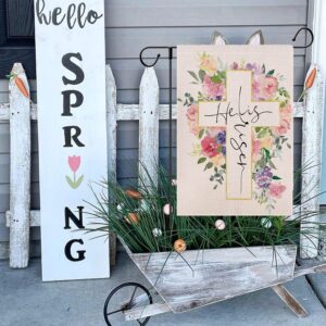 Easter He is Risen Garden Flag for Outside 12x18 Double Sided - Religious Yard Decor Christian Farmhouse Holiday Decorations Spring Floral Garden Flag