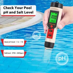 Digital Salinity and pH Tester for Saltwater Pool, HOICATED 5 in 1 pH Salt TDS EC Temp Meter for Swimming Pool Water, Accurate Salt Tester for Saltwater Aquariums, PPM and EC Meter for Hydroponics