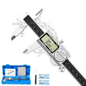 raynesys digital caliper with absolute value function 0-6" inch/mm/fraction conversion, stainless steel electronic diameter measuring tool with large lcd screen, ip54 waterproof protection, auto-off