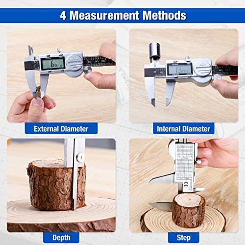 Raynesys Digital Caliper with Absolute Value Function 0-6" Inch/MM/Fraction Conversion, Stainless Steel Electronic Diameter Measuring Tool with Large LCD Screen, IP54 Waterproof Protection, Auto-Off