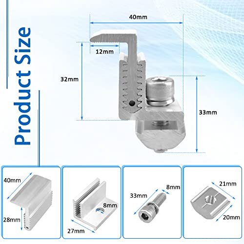 Solar End Clamp Solar Panel Mounting Z Brackets Clamps Adjustable Aluminum Solar Panel Clamp for Solar Panel PV Mounting System Install Accessories (10 Pcs)