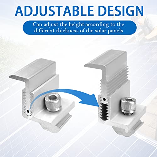 Solar End Clamp Solar Panel Mounting Z Brackets Clamps Adjustable Aluminum Solar Panel Clamp for Solar Panel PV Mounting System Install Accessories (10 Pcs)