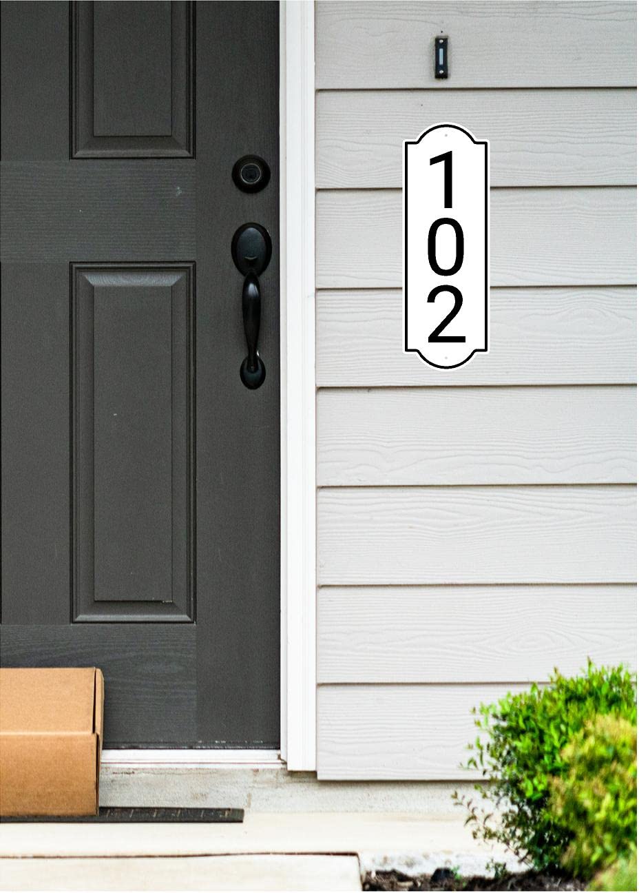 Vertical White and Black House Number, Address Plaque Outside Sign - Mailbox Numbers (10" x 3.5") Customized Sign for House, Store, Office, Outside, 911 Visibility Signage, (Vertical)