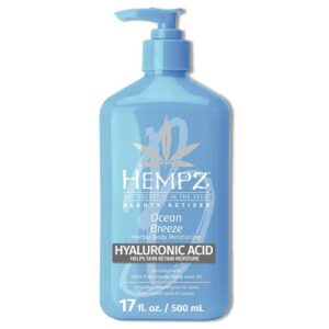 hempz body lotion - ocean breeze limited edition daily moisturizing cream, shea butter, aloe, body moisturizer - skin care products, hemp seed oil - 17 fl oz
