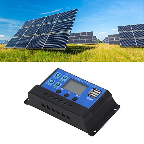 Jeanoko Solar Controller, PWM Control 50V Maximum PV Voltage Solar Batteries Regulator Durable LCD Display for Power