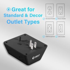 Multi Plug 6 Outlet Extender, Unidapt Black Surge Protector Wall Splitter, 1800J Power Strip 3 Side Wide Spaced Adapter Multiple Charger Expander, Mountable Wall Tap for Office Home Travel ETL Listed