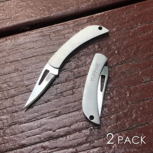 YUPPME 2-Pack Small Pocket Knife Mini Folding Knife, Portable Box Cutter (Stainless Steel)