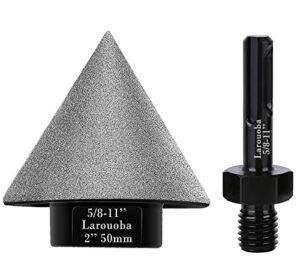 larouoba 50mm 2" dry diamond beveling chamfer bit, countersink drill bit for enlarging trimming in porcelain, ceramic tiles hole 5/8"-11 thread for angle grinders & sds adapter for drills (black).