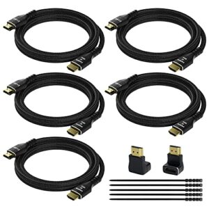 4k hdmi cable 25 feet (5 pack), ultra hd hdmi 2.0 cable, nylon braided & gold-plated connectors, 4k @ 60hz, 2k,1080p, hdcp 2.2, arc, bulk hdmi cables for laptop, monitors, hdtv, ps5, xbox one & more