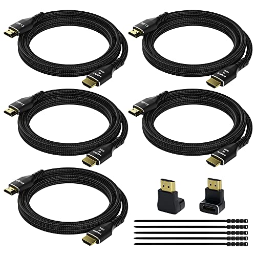 4K HDMI Cable 25 Feet (5 Pack), Ultra HD HDMI 2.0 Cable, Nylon Braided & Gold-Plated Connectors, 4K @ 60Hz, 2K,1080P, HDCP 2.2, ARC, Bulk HDMI Cables for Laptop, Monitors, HDTV, PS5, Xbox One & More