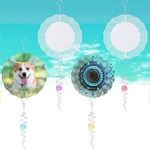 4pcs 10inch sublimation wind spinner blanks for yard and garden, 3d metal hanging wind sculpture with gazing ball spiral tail, diy crafts ornaments wind chimes for indoor outdoor porch garden yard