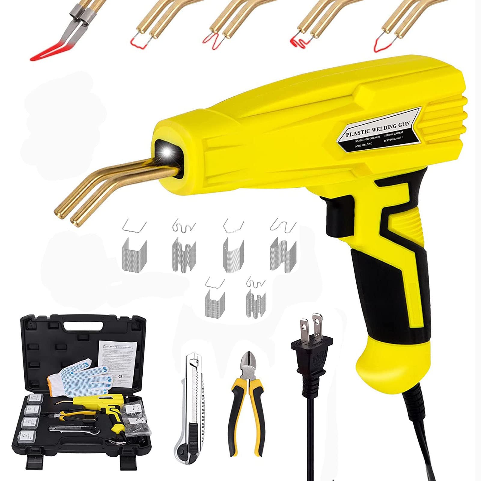 100W Plastic Welding Kit, 3s Quick Heating Plastic Welder Gun w/ 4 Types 600Pcs Staples, Hot Stapler Welding Repairing Crack Machine for Car Bumper Repair