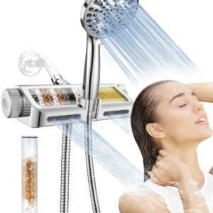 MakeFit Filtered Shower Head with Handheld Combo - Dual 2-in-1 Spa System with Massage Shower Head and 10 Modes Hand Held High Pressure Buit in Power Wash Mode (Chrome)