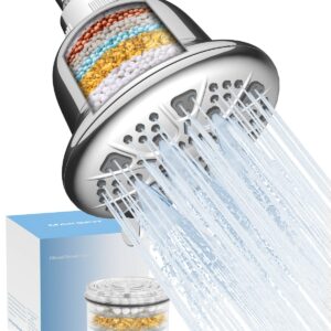 MakeFit Filtered Shower Head - High Pressure Shower Head with Filter for Hard Water Softener - 7 Settings Bathroom Rain Showerhead to Remove Chlorine and Heavy Metals (Chrome)