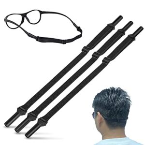 egmen glasses strap sports, 3 pcs eyeglasses straps for sunglasses, adjustable anti slip glasses holder bands for kids, men and women, black no tail eyewear retainer(8-13 inch)