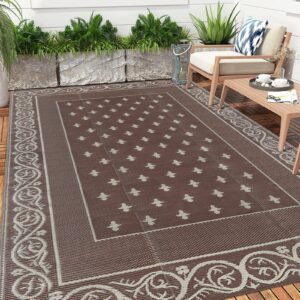 bsamthom reversible mats 6'x9', waterproof plastic straw rug, outdoor patio rugs for rv, patio, backyard, deck, picnic, beach, trailer, camping (6'x9',brown)