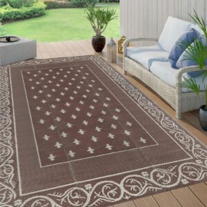 Bsamthom Reversible Mats 6'X9', Waterproof Plastic Straw Rug, Outdoor Patio Rugs for RV, Patio, Backyard, Deck, Picnic, Beach, Trailer, Camping (6'X9',Brown)