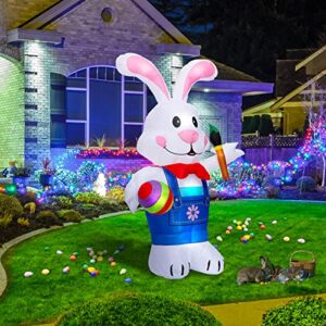 EAONE 6Ft Easter Inflatable Outdoor Decorations Blow Up Yard Decoration Inflatable Bunny Egg with Built-in LED Lights for Indoor Outdoor Holiday Decor, Garden, Yard and Lawn Easter Decorations