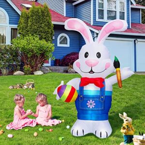 eaone 6ft easter inflatable outdoor decorations blow up yard decoration inflatable bunny egg with built-in led lights for indoor outdoor holiday decor, garden, yard and lawn easter decorations
