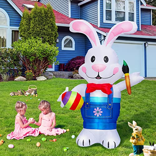 EAONE 6Ft Easter Inflatable Outdoor Decorations Blow Up Yard Decoration Inflatable Bunny Egg with Built-in LED Lights for Indoor Outdoor Holiday Decor, Garden, Yard and Lawn Easter Decorations