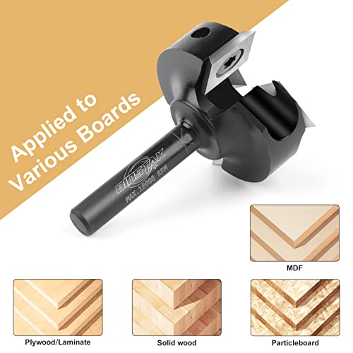 BINSTAK CNC Spoilboard Surfacing Router Bit 1/4" Shank, Slab Flattening Router Bit with 1-3/8" Cutting Diameter, 2+2 Flutes Insert Carbide Wood Planer Router Bits, Planing Bit for Woodworking