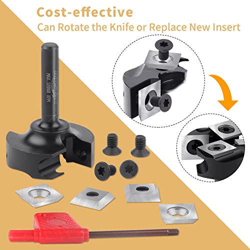 BINSTAK CNC Spoilboard Surfacing Router Bit 1/4" Shank, Slab Flattening Router Bit with 1-3/8" Cutting Diameter, 2+2 Flutes Insert Carbide Wood Planer Router Bits, Planing Bit for Woodworking