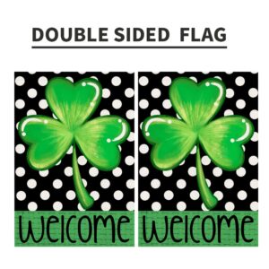 Lucky Shamrock St Patricks Day Garden Flag 12x18 Inch Double Sided Burlap, Welcome Seasonal Sign Small Flag Farmhouse Yard Outdoor Decorations DF189