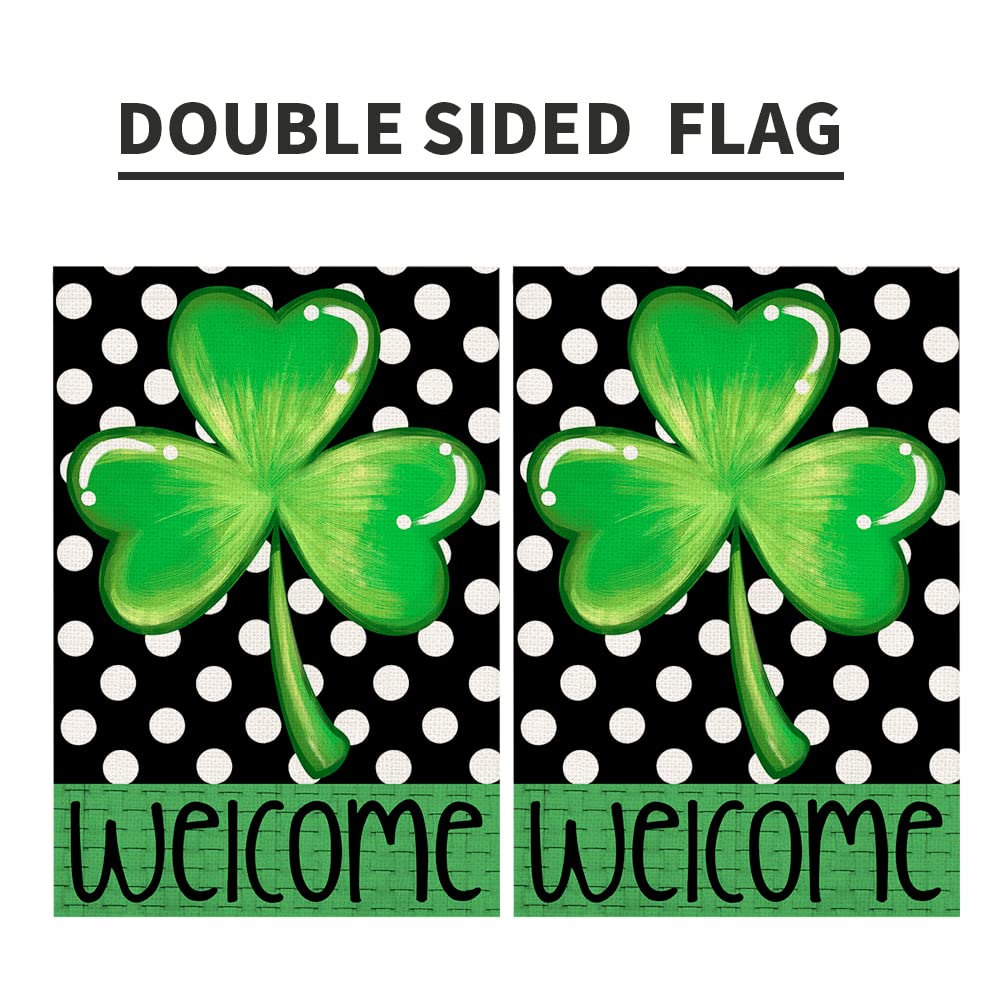 Lucky Shamrock St Patricks Day Garden Flag 12x18 Inch Double Sided Burlap, Welcome Seasonal Sign Small Flag Farmhouse Yard Outdoor Decorations DF189