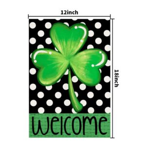 Lucky Shamrock St Patricks Day Garden Flag 12x18 Inch Double Sided Burlap, Welcome Seasonal Sign Small Flag Farmhouse Yard Outdoor Decorations DF189