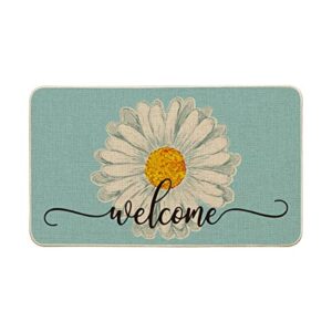 artoid mode blue daisy welcome decorative doormat, seasonal low-profile rug switch mat for indoor outdoor 17x29 inch