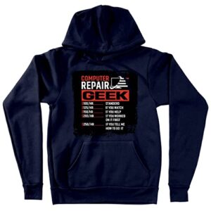 Computer Repair Geek Hooded Sweatshirt - Technician Hoodie - Funny Hoodie - Navy, XL