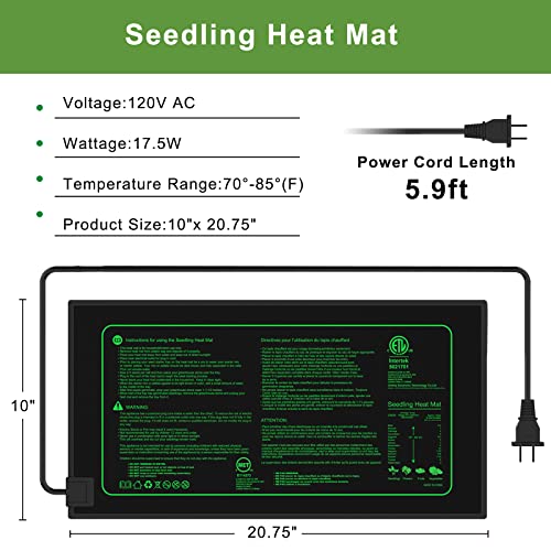 Seedling Heat Mat - KOKOPRO Durable Waterproof Heat mat for Plants Warm Hydroponic Heating Pad for Indoor Home Gardening Seed Starter MET Standard 10" x 20.75"