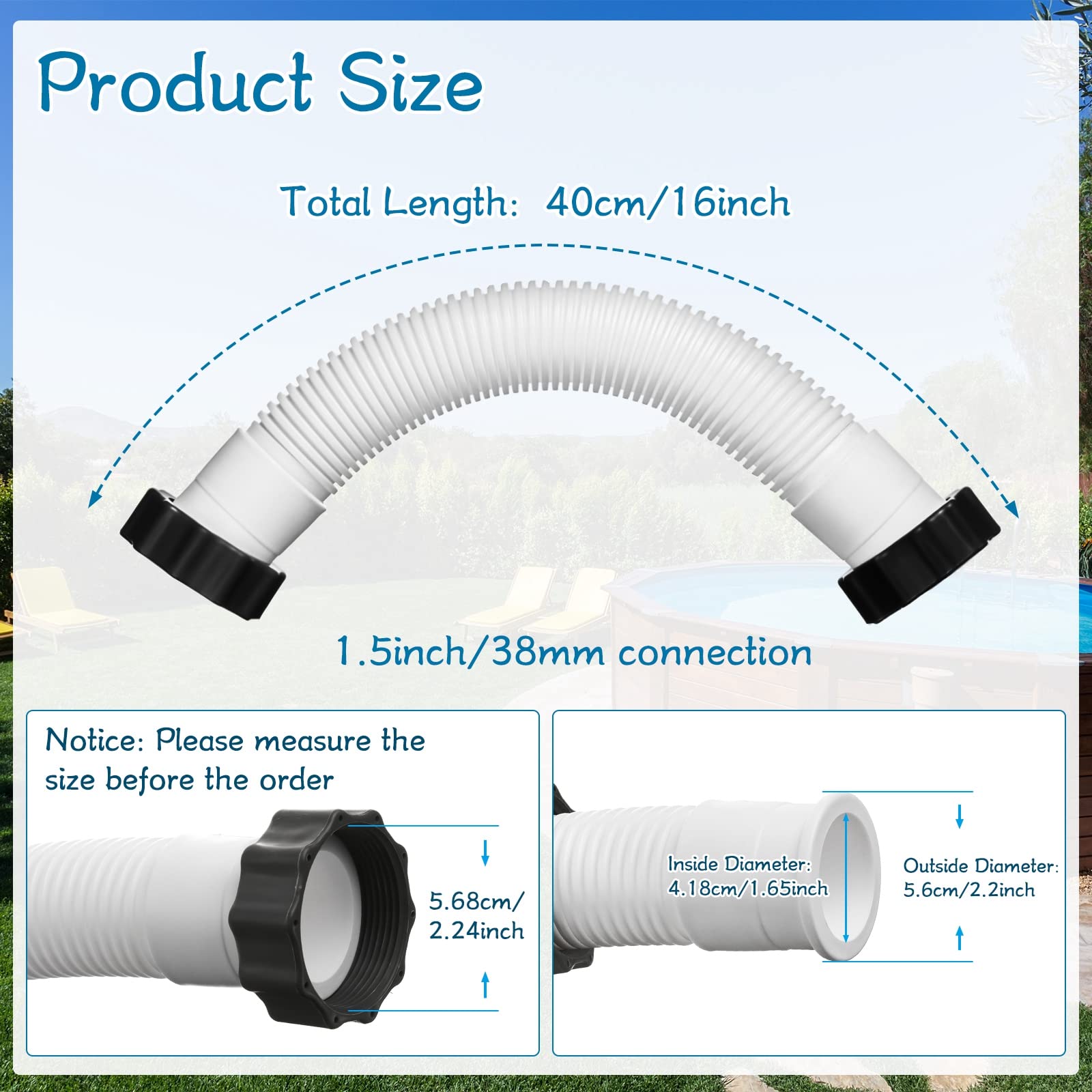 eBoot 16 Inch Pool Pump Interconnecting Hose for Above Ground Pools Sand Filter Pumps Hose Compatible with Intex Filter Pump Pool Replacement Part (White)