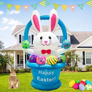 kegemor inflatable easter bunny blow up yard decorations 6ft outdoor rabbit with egg basket cute giant tall built-in led lights for indoor outside holiday party yard garden lawn